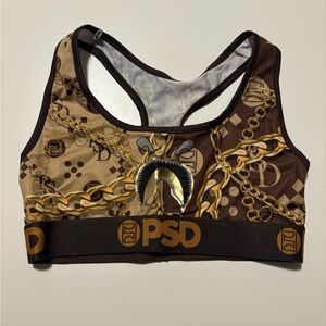 PSD Chain Pattern Sports Bra in Brown and Gold